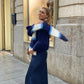 LOU SCARF - ecru & blue