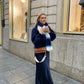 LOU SCARF - ecru & blue