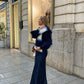 LOU SCARF - ecru & blue