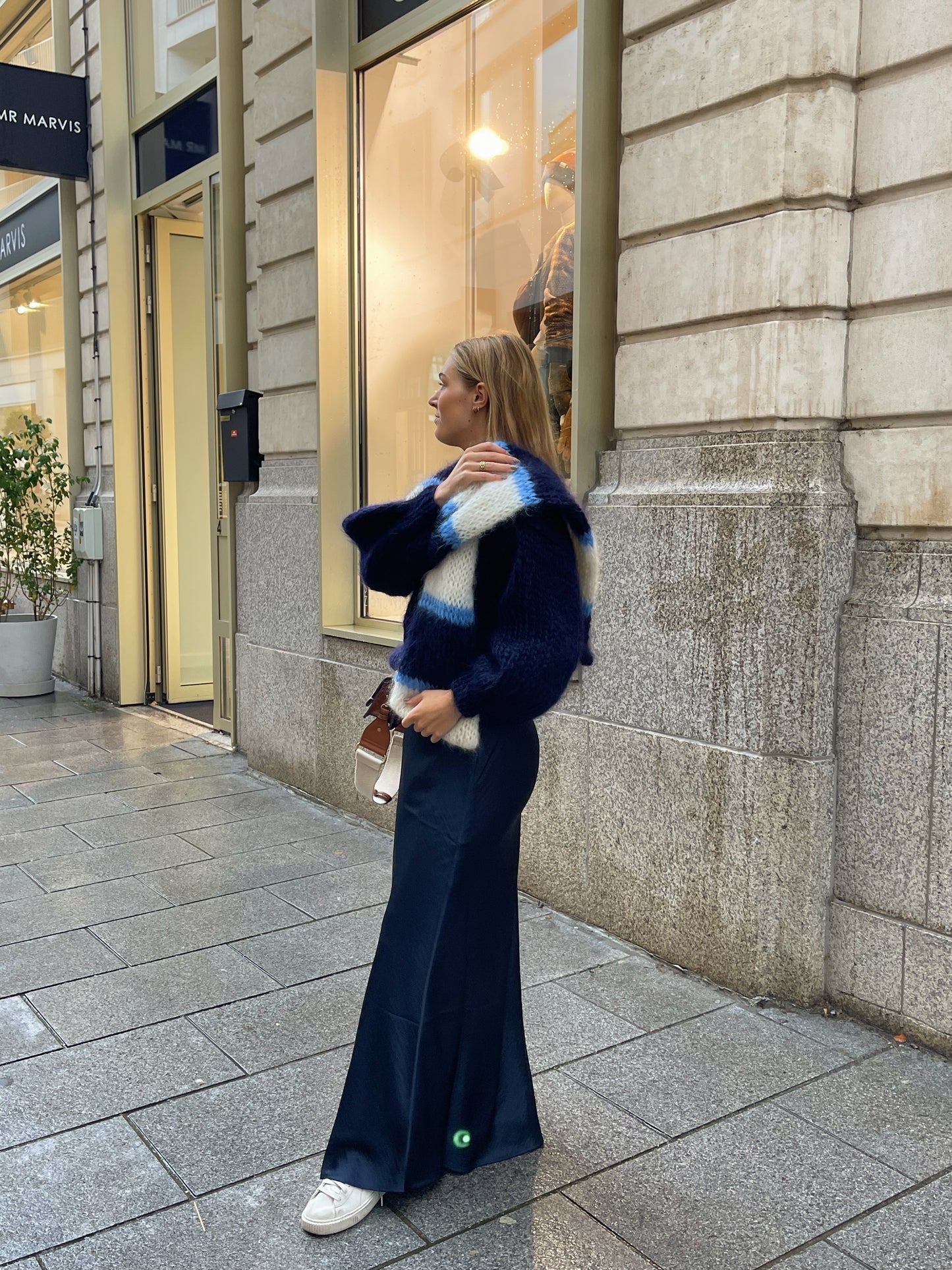 LOU SCARF - ecru & blue